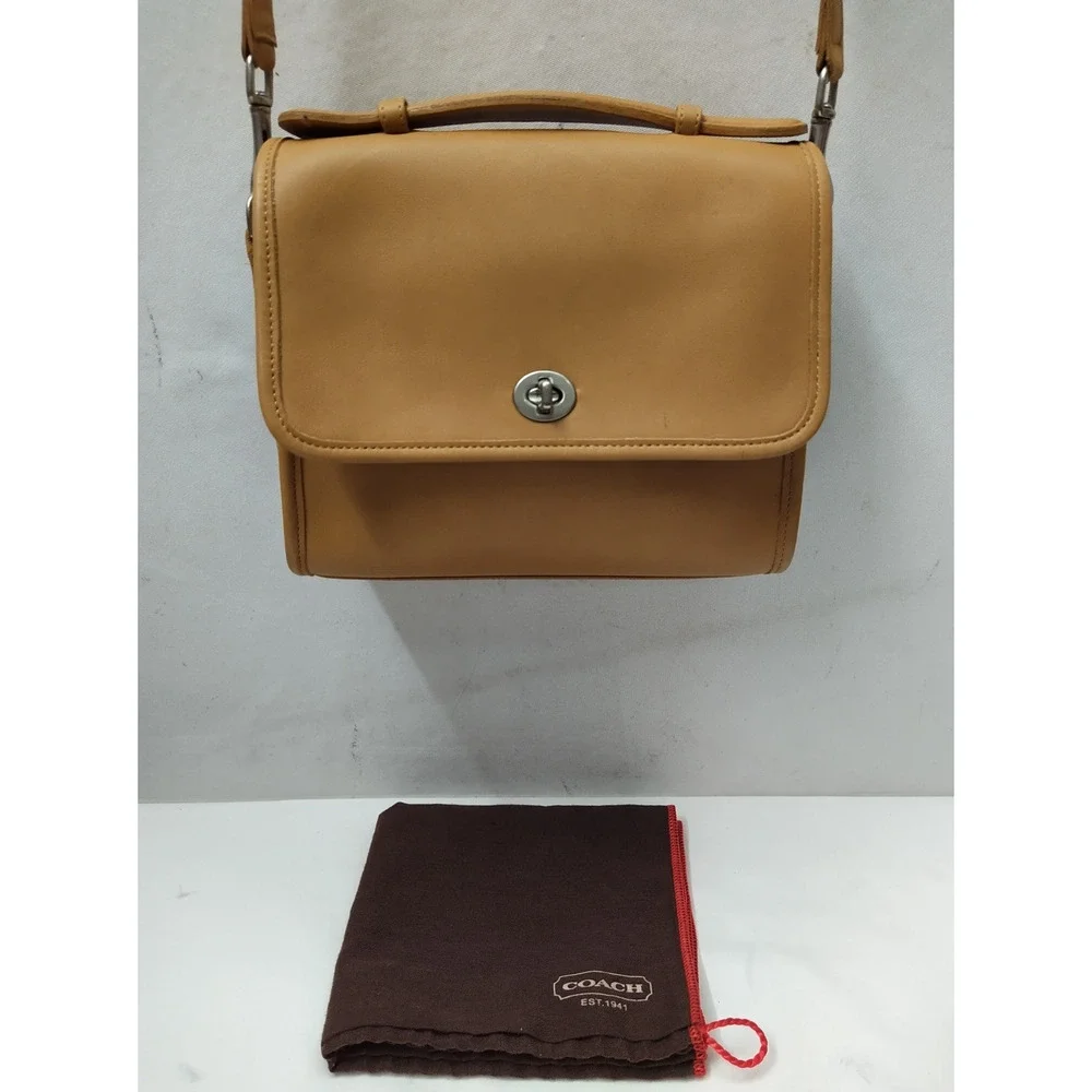 Coach Tan Camel Leather Turnlock Flap Closure Crossbody Bag - Vintage